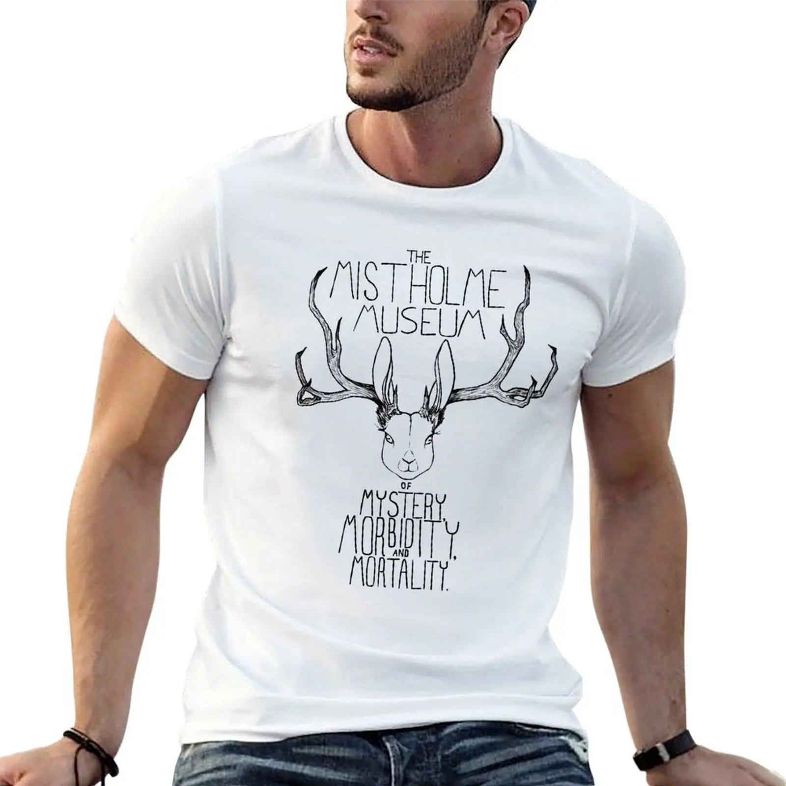 Jackalope Black Print (The Mistholme Museum) T-Shirt sweat plus sizes heavy weight t shirts for men