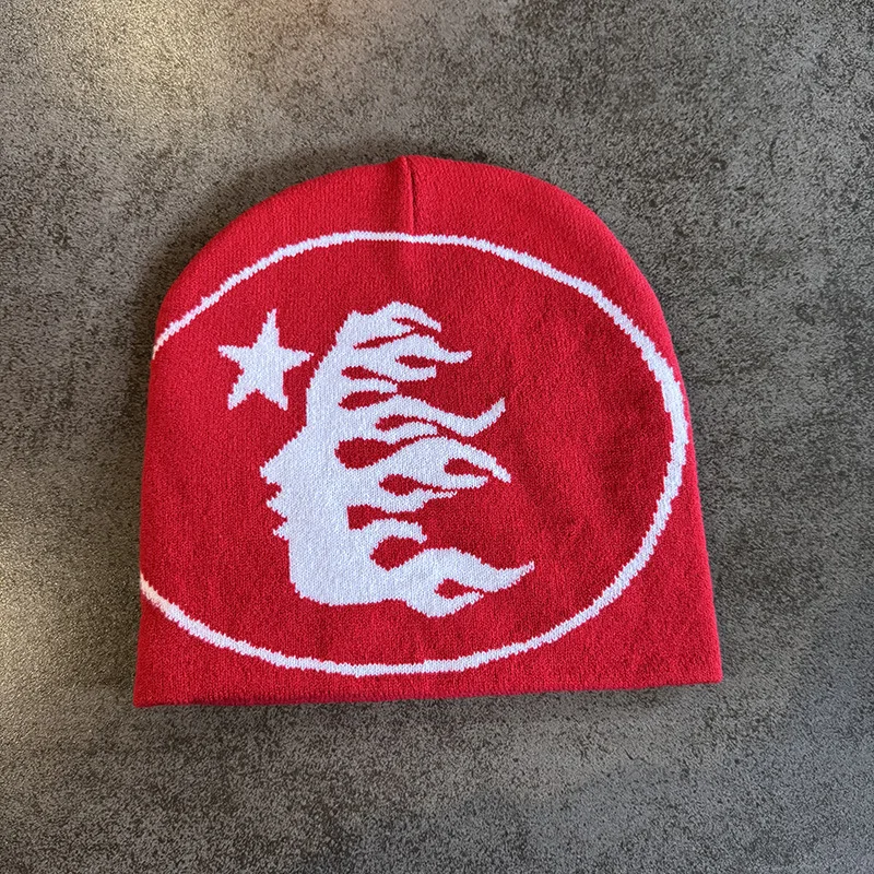Unisex Flammen-Stern-Jacquard-Strickmütze Hip-Hop Streetwear Skull Cap für Männer und Frauen Herbst Winter Warme Modische Grafik-Strickmütze – Detail 10