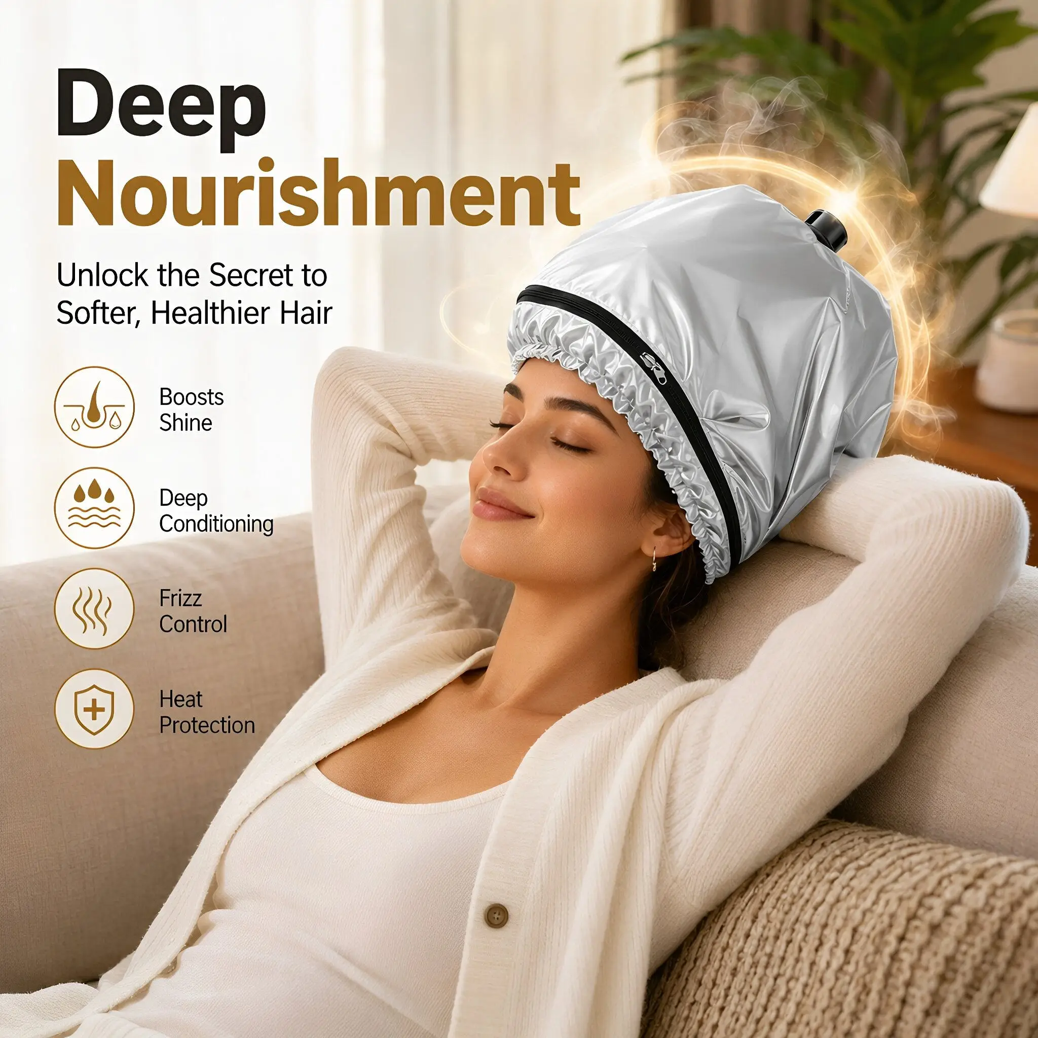 Heated Hair Dryer Cap Electric Heated Bonnet Attachment for Natural Curly Hair Styling Deep Conditioning Heat Treatment 3.5cm