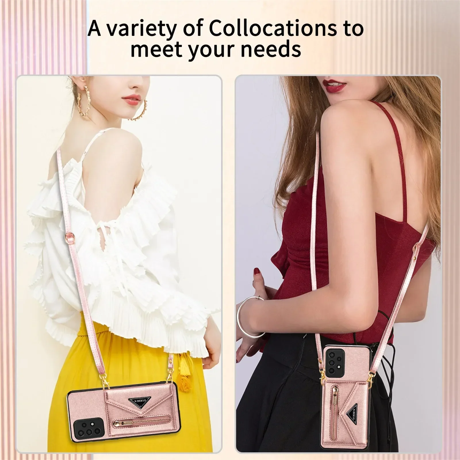 Leather Crossbody Case for Samsung Galaxy S21 S23 S24 FE S22 Plus Note 20 S25 S26 Ultra  Zipper Wallet Lanyard Shockproof Cover