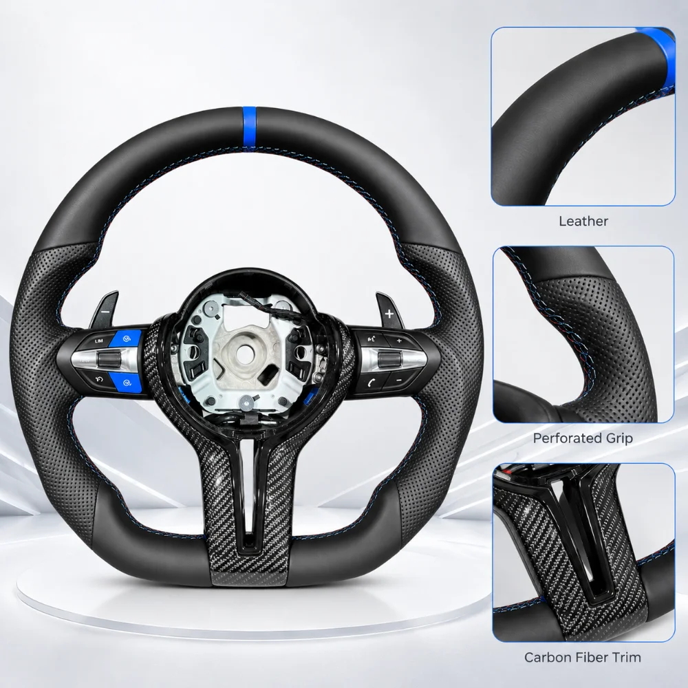 

Upgrade Black Perforated Leather For BMW F30 F20 F48 M3 F80 F25 E90 E87 X5 E70 F01 F10 Accessories Blue Mark Steering Wheel