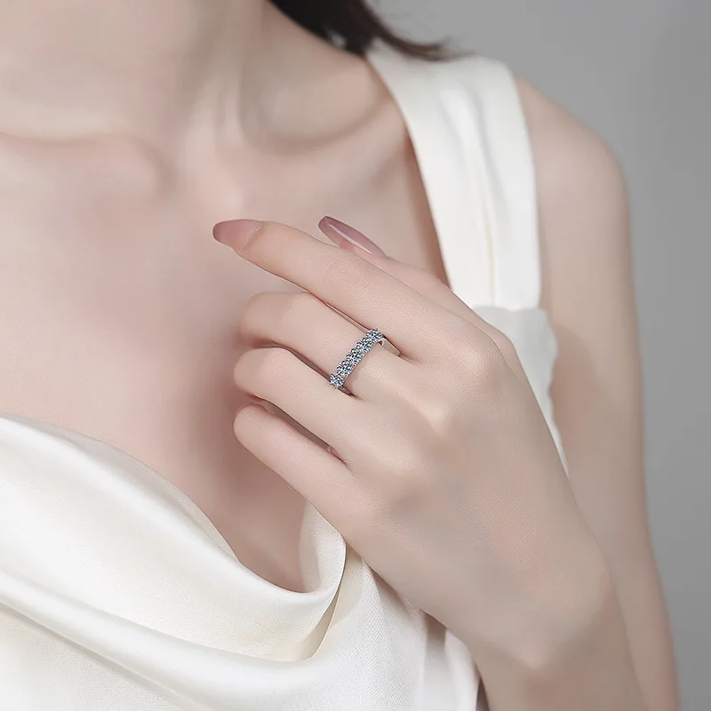 النساء المشاركة 18K الذهب الأبيض الزفاف الفرقة 1.5CT مويسانيتي الماس فتاة عيد الحب PT950 البلاتين هدية عيد ميلاد خواتم #3