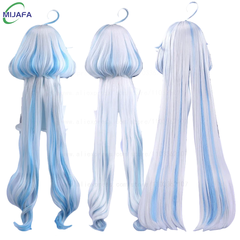 Really High Quality Fontaine Focalors Cosplay Wig Long Short Furina Wigs Blue White Curly Heat Resistant Hair Anime Wigs +WigCap