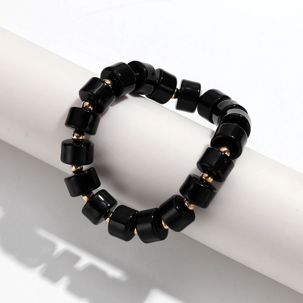 Gothic Acrylic Black Beaded Bracelets Necklace Set for Women Fashion Heart Pendant Choker Necklaces 2025 New Jewelry
