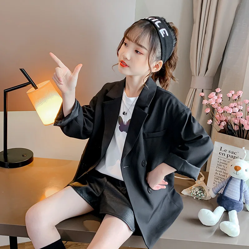 Girls 4-12 years old suit jacket 2024 new spring wear black spring and autumn foreign style children's casual small suit top