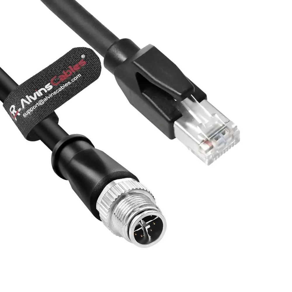 M12 X-Code 8 Pin to RJ45 Ethernet Cable for Cognex Keyence Camera Industrial Automation Fieldbus Robotics Right Angle 16.4ft/5m