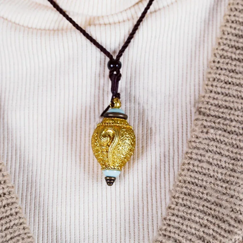 Brass Hollow Pendant Conch shape Locket Necklace Pill Bottle Urn Charms Jewelry Accessories High quality - view 4