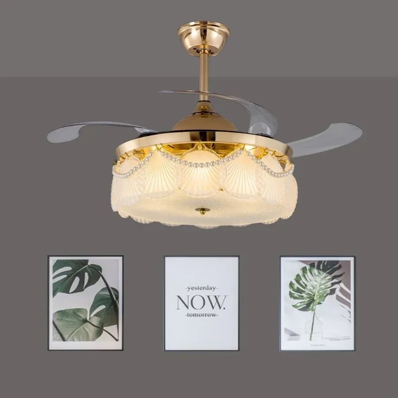 42"Invisible Ceiling Fan Chandelier Light Modern Crystal Ceiling Fan Lamp with Remote Control for Bedroom Living Room Gold Decor