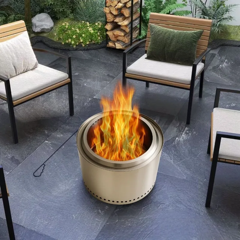 Outdoor Camping Wood-burning Stove with Secondary Combustion Smokeless Fire Pit Backyard BBQ Stainless Steel Stove