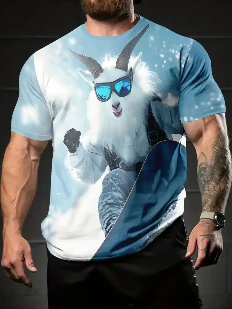 

Funny Animal Goat Printed T-shirt For Men Women Personality Hip-hop Short-sleeved Men's T-shirt Kids Round Neck Cool Casual Tops