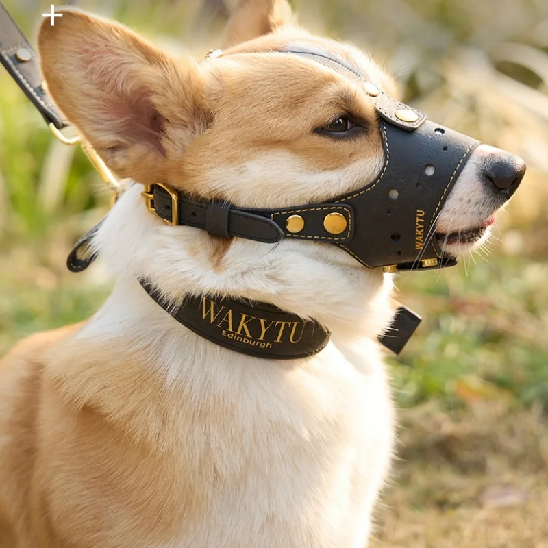 Large Leather Muzzles Secure Training Cover Mouth Guard Mask Prevents Biting Chewing barking Luxury PU Leather large Dog Muzzle