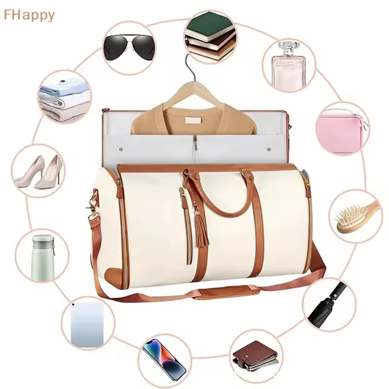 New Foldable Duffle Suit Bag Carrry On PU Leather Garment Bag Large Capacity Luggage Bag Travel Portable Crossbody Handbag