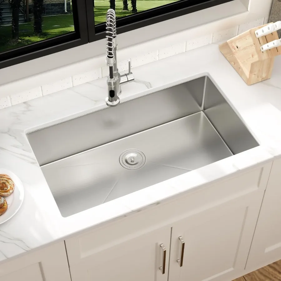 حوض مطبخ سفلي 30 × 18 بوصة وعاء واحد عميق 18 مقياس من الفولاذ المقاوم للصدأ تحت حوض أحواض المطبخ مع حوض R10 مستدير C