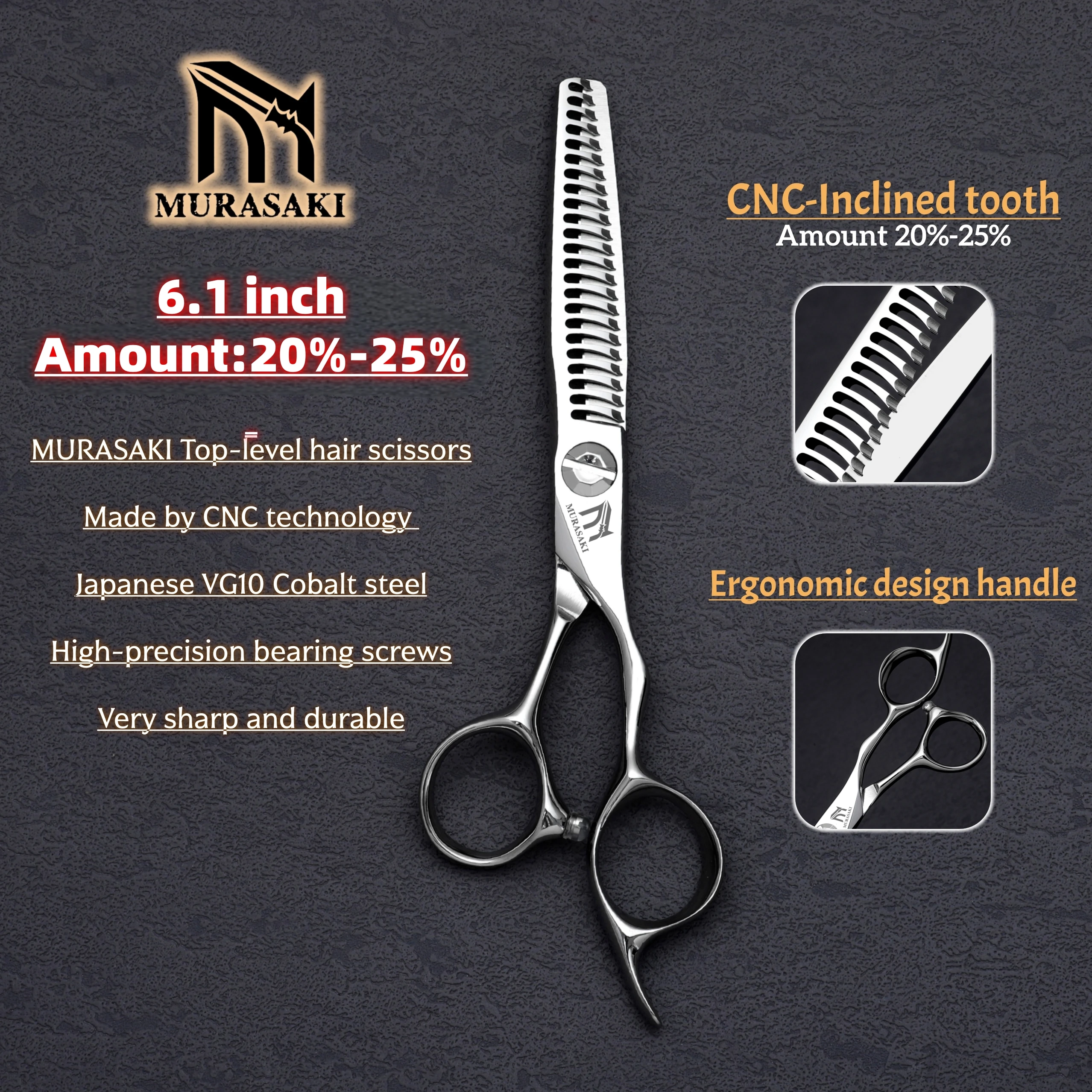 MURASAKI 6.1 inch Thinning Scissors，Top-level Numerical Control Technology，Japanese VG10 Cobalt Steel，Ergonomic Design Handle