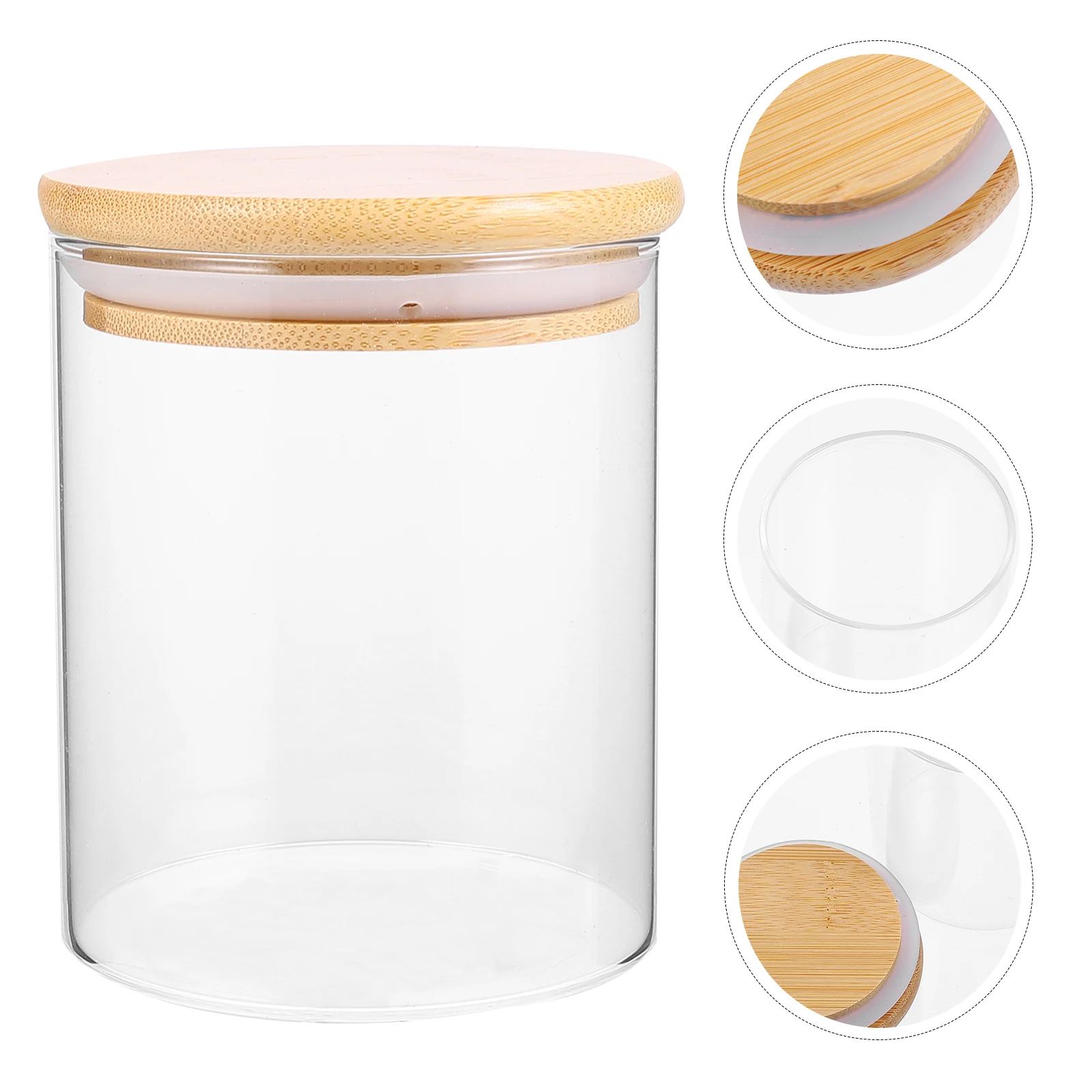 

Sealing Storage Jar Glass Container Easy Clean Transparent Kitchen Wood Lid Multipurpose Snack Holder Food Storage Canister