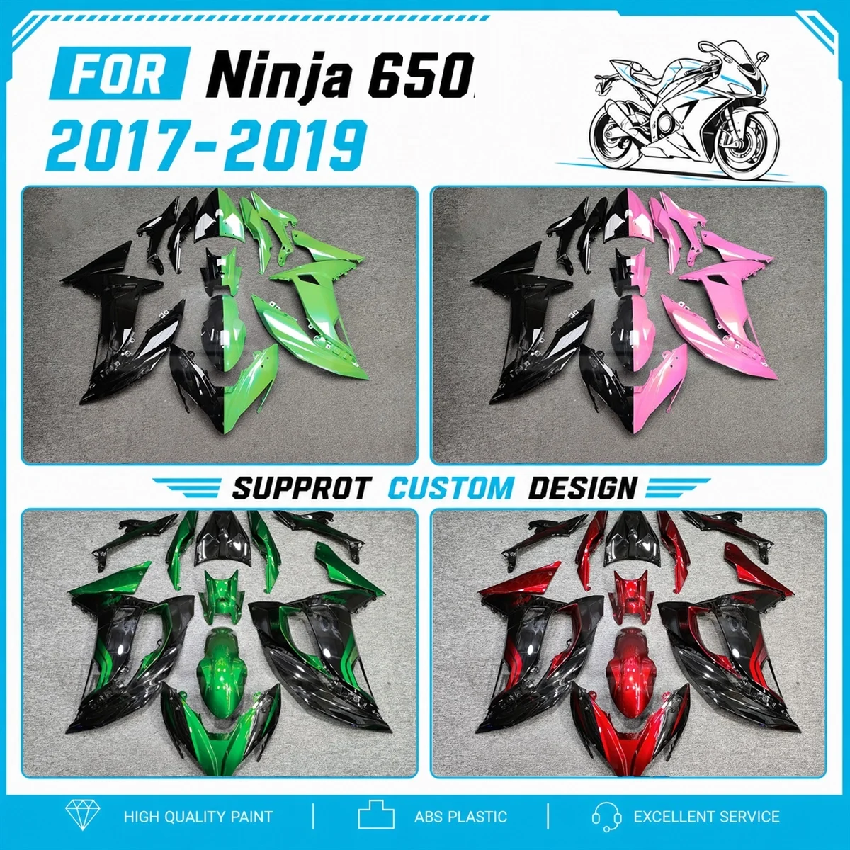 Fairing Set High Quality ABS Injection Bodywork Cowl for Ninja 650 ER-6F 17 18 19 2017 2018 2019 Motorbike Fairings