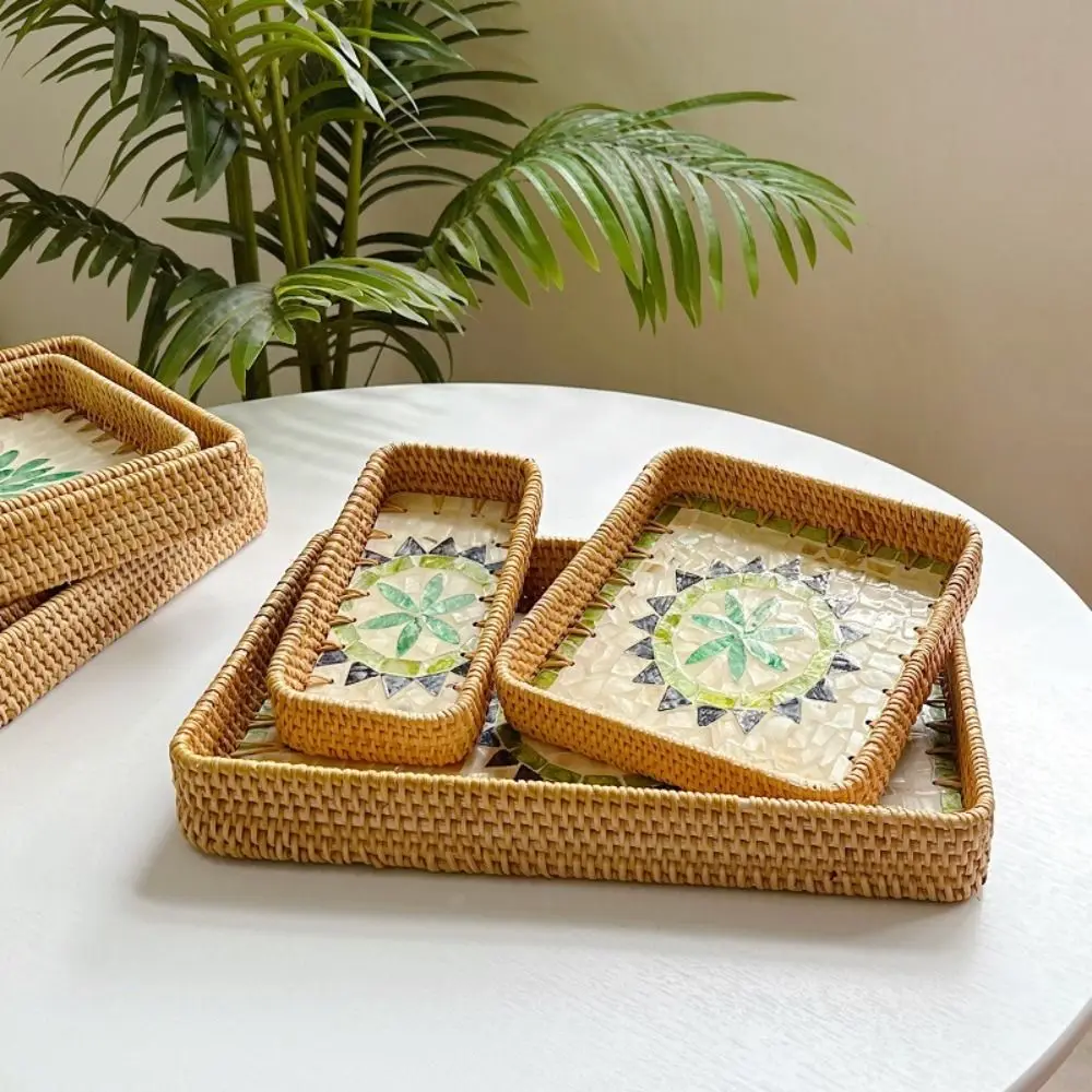 3Pcs/set Light Luxury Colorful Shell Rattan Basket Rattan Weaving Hand Woven Weaving Fruit Basket Handmade Rattan Shell Tray