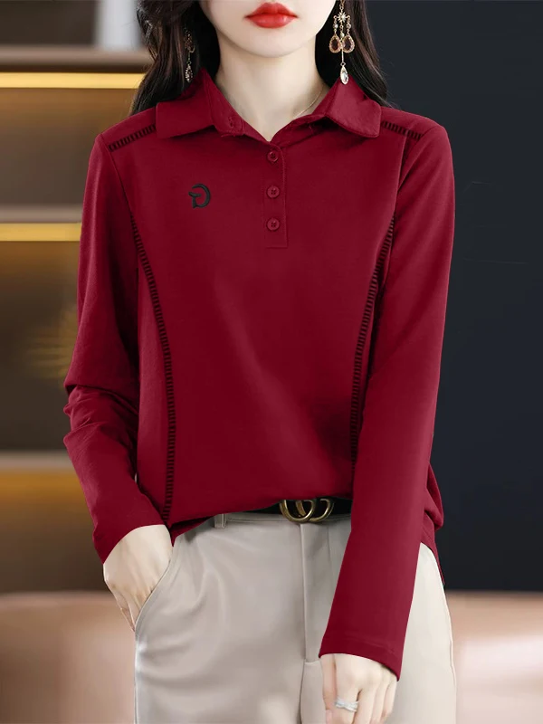 

New 2025 Women's Loose Fit Long Sve Ne T-irt Embroidered Faionable Autumn Slimming Versatile Large Size Top