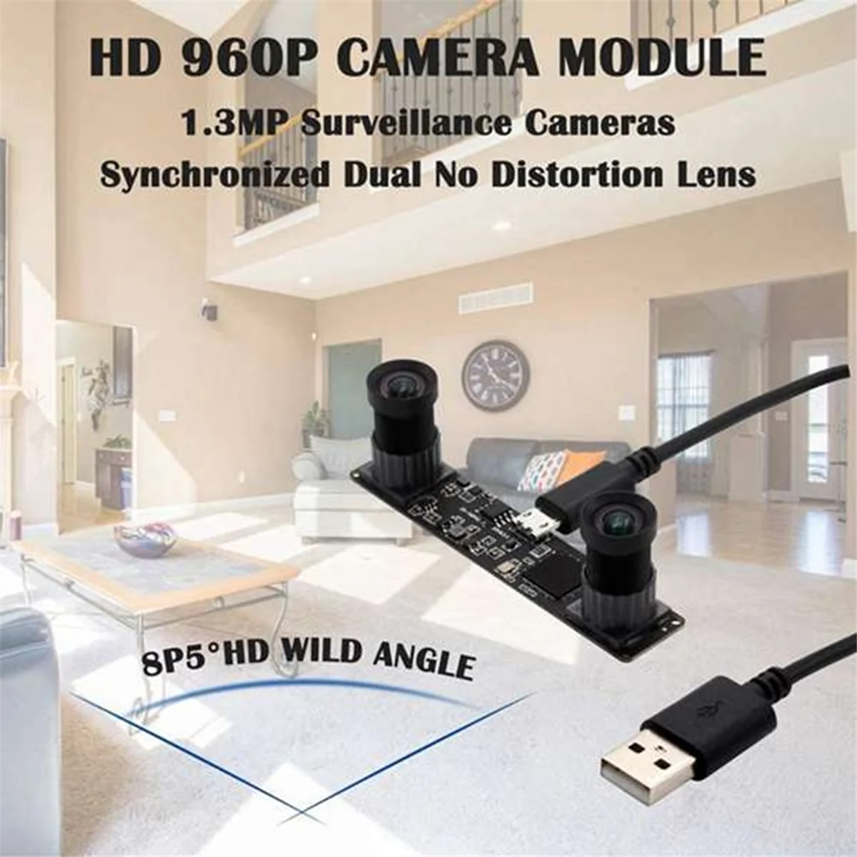 Hot sale Synchronized Dual Lens USB Camera with CMOS OV9750 Sensor Webcam 1.3MP 3D VR USB Camera Module OTG Stereo