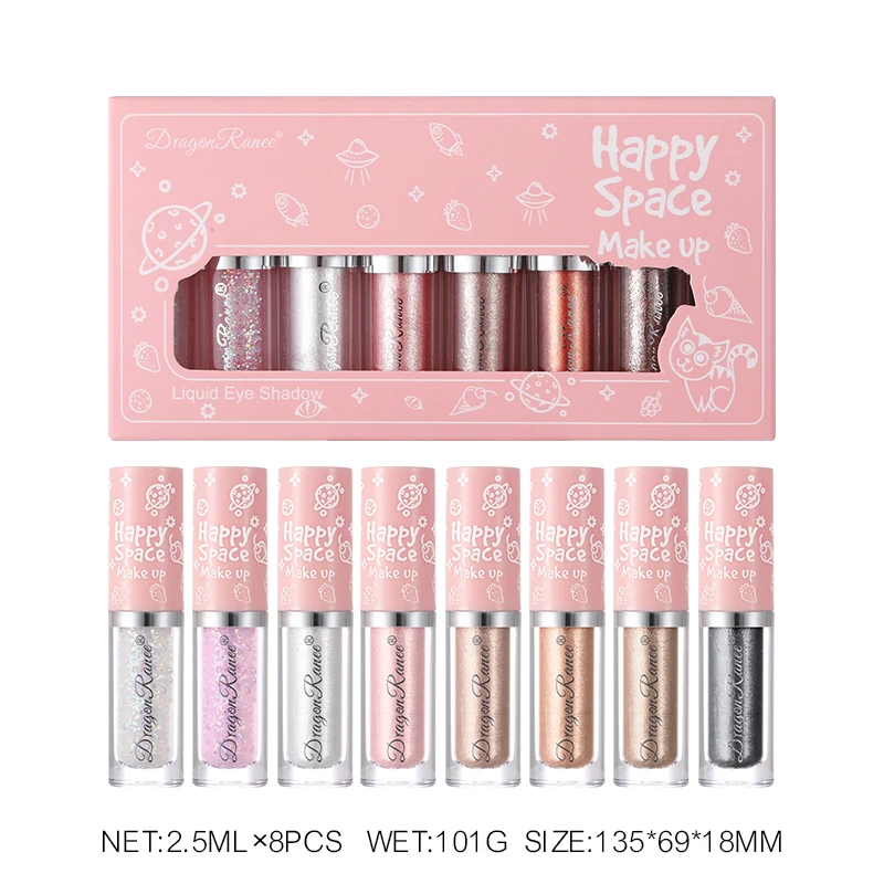 Set di ombretti liquidi da 8 pezzi, luccicanti multiuso, miscelazione facile, evidenziatore impermeabile e duraturo per illuminare il trucco degli occhi