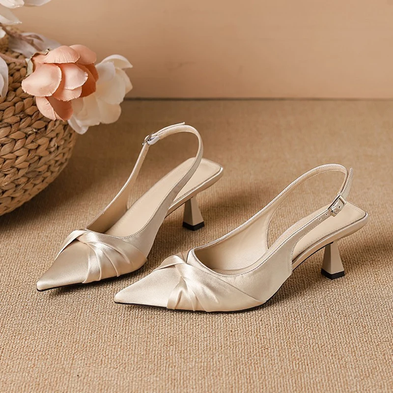 Pointed Toe High Heels Women Sandals Elegant Woman Shoes Summer 2026 Luxury Brand Pumps Dress Chunky Shoes Slingback Slides Lady