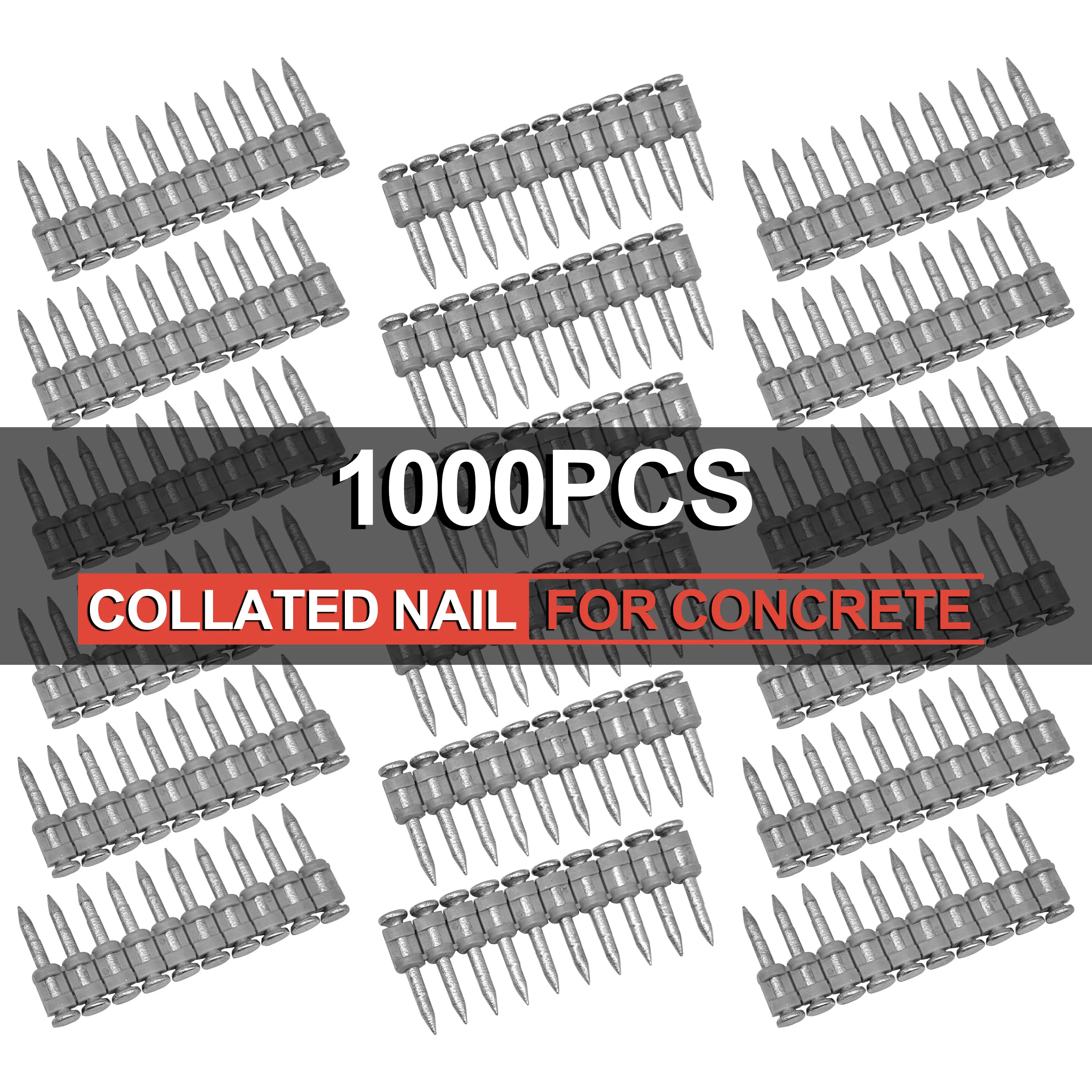 

NailTask Steel Strip Concrete Nails 1000PCS Plastic Collated Concrete and Steel Drive Pin Use in Concrete Cordless Nailer Tools