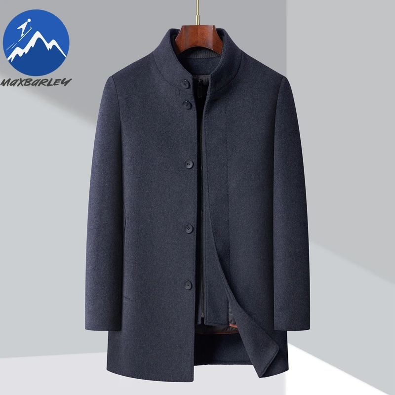 

Maxbarley Men Wool Coat Winter Mid-length Lapel Woolen Trench Business Man Take-off Down Jacket Liner Double-sided Wool Overcoat