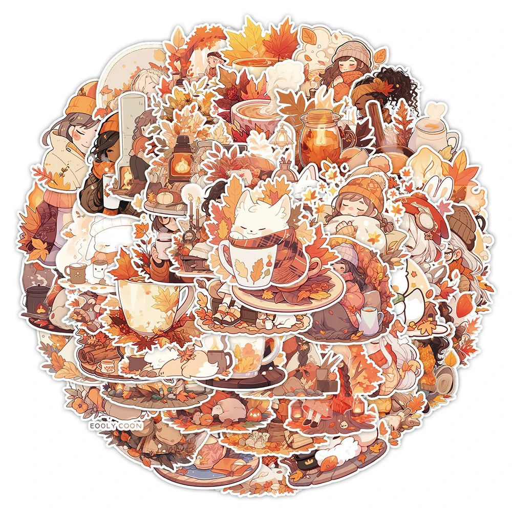 10/30/50 Stück Niedliche Anime-Herbstmädchen-Blätter-Graffiti-Aufkleber Cartoon Ästhetische Sticker für Notizbuch, Handy, Scrapbook, Spielzeug, Geschenk