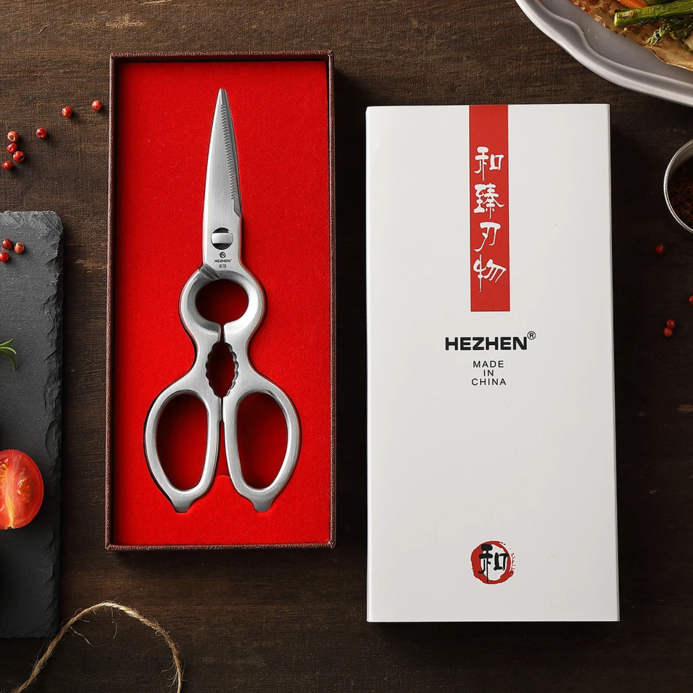 HEZHEN Kitchen Scissors Walnut Shears 3Cr13 Forged Steel Multifunctional Stainless Steels Gift Box