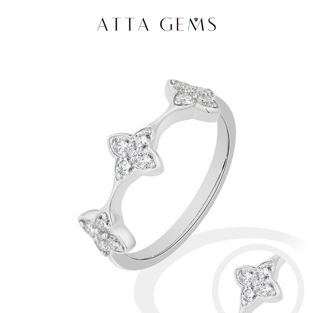 

ATTAGEMS Lucky Clover Flower Moissanite Rings Women S925 Sterling Silver Starlight Diamond Wedding Anniversary Engagement Gift