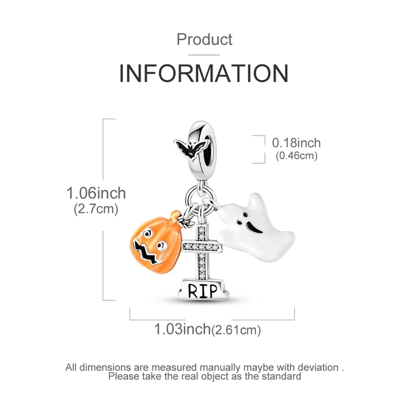 925 Sterling Silber Halloween Charms Perlen Skelett Kürbis Kutsche Hexe Herz Anhänger Passend für Armband Frauen DIY Schmuck Geschenke – Detail 18