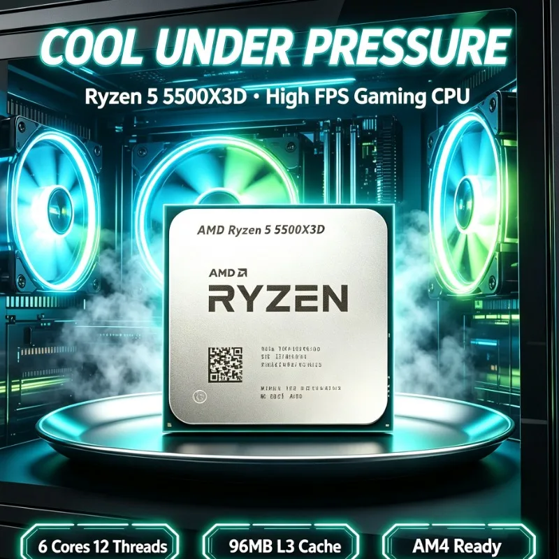 New R5 5500X3D Socket AM4 CPU 6-Core 12-Thread 3GHz 96MB L3 3D V-Cache 105W DDR4 Desktop Gaming Processor Without Fan
