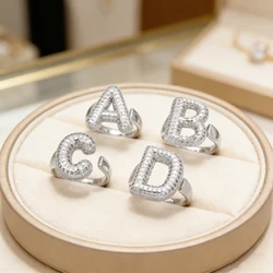 FLOLA Silver Color Crystal Bubble Letter Rings for Women Dainty Rhodium Plated Initial Rings Name Jewelry righ91