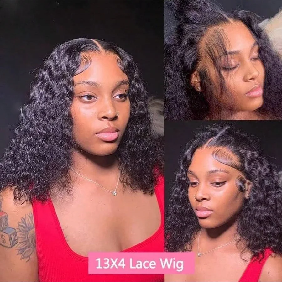 200% 14 18 بوصة قصيرة مجعد بوب الباروكات 13x4 الدانتيل الشفاف الباروكات الأمامية البرازيلي شعر بشري لعذراء قبل قطعها مع شعر الطفل