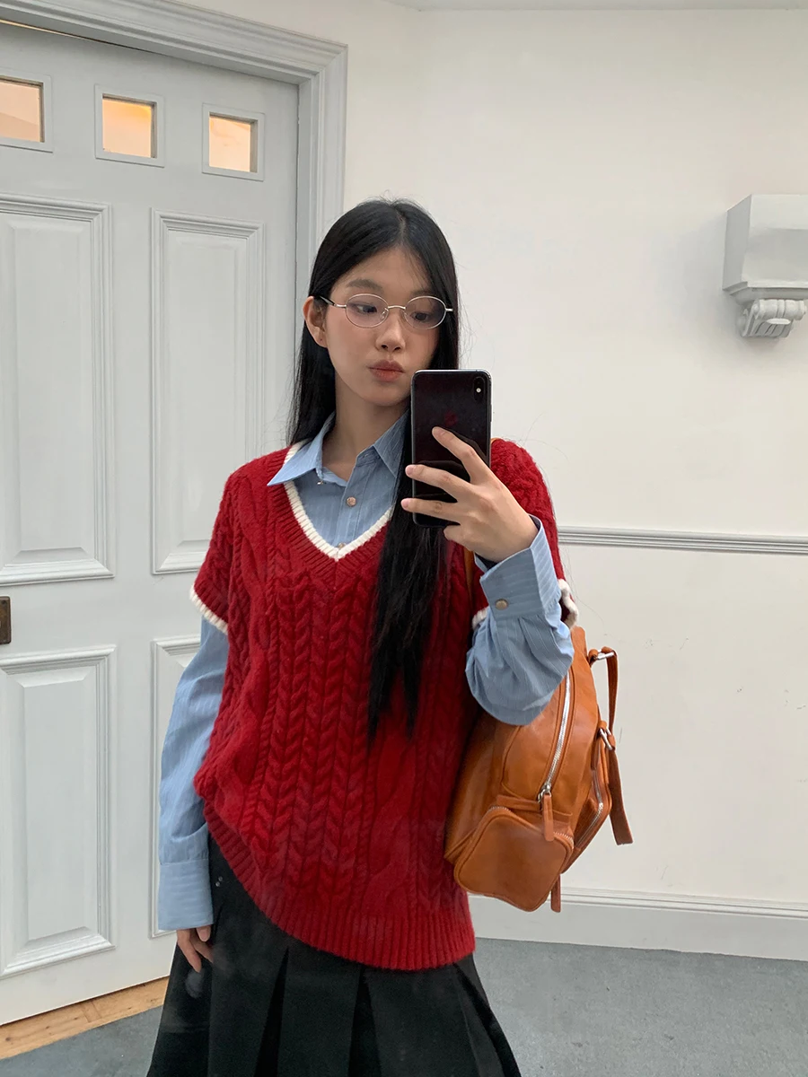 

Белый свободный вязаный свитер женский V-Ne ort Sve Overhead Sle для похудения Lazy High-End Feeling Autumn Faion Top