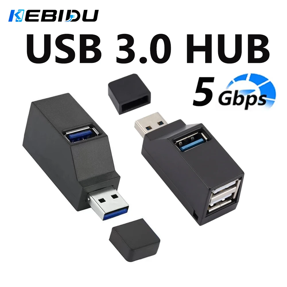 KEBIDUMEI USB 3.0 HUB Multi Port USB Splitter 1 to 3 Ports High Speed Data Transmission Adapter Card Reader Computer Accessories