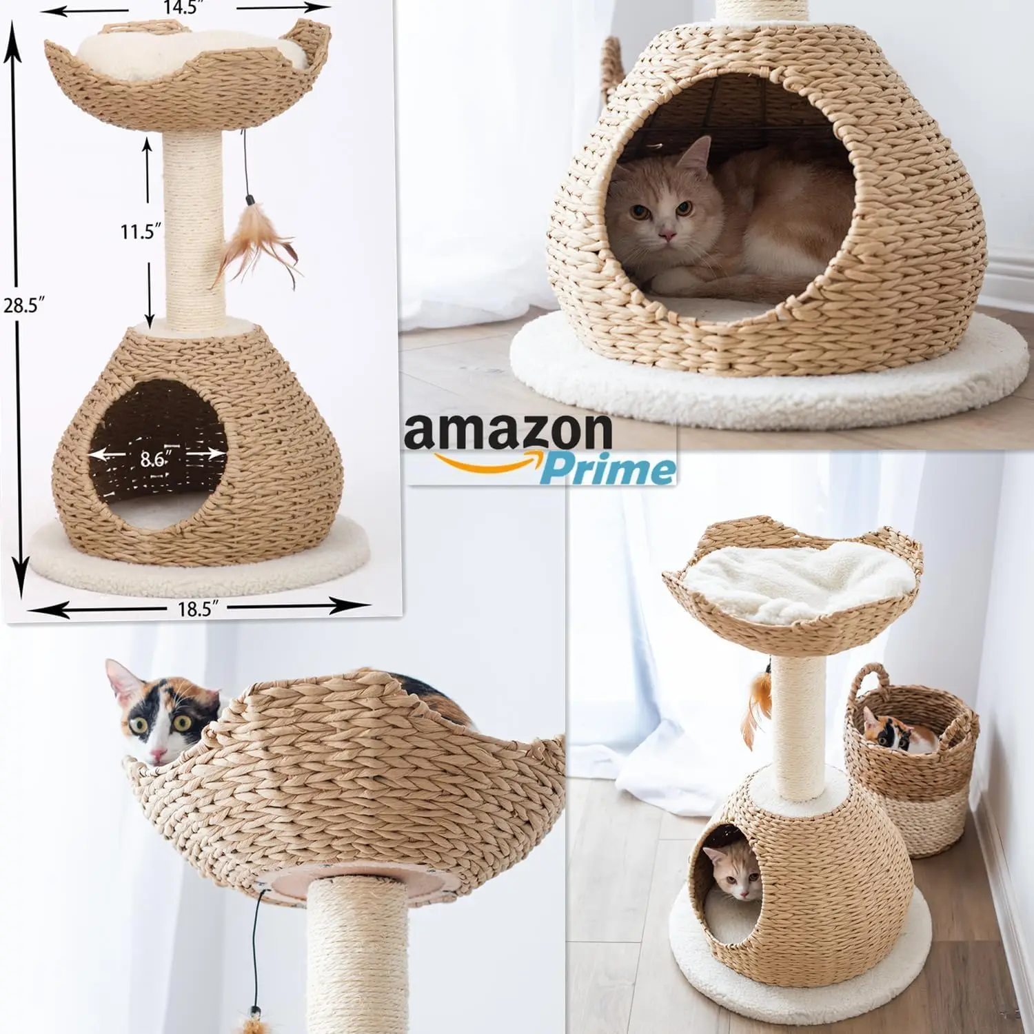 Natural Rope Cat Tree com poleiro, Tigela Shaped, Torre Mirante