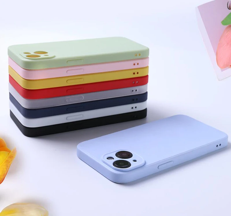 Funda de silicona líquida para iPhone 13 mini 14 15 Pro Max 15 Plus, cubierta trasera suave de color caramelo. 3