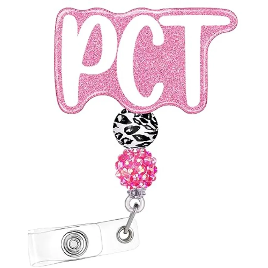 

PCT Badge Reel Holder Retractable with ID Clip for Nurse Nursing Name Tag Card White Patient Care Technician Alligator Clip Hos