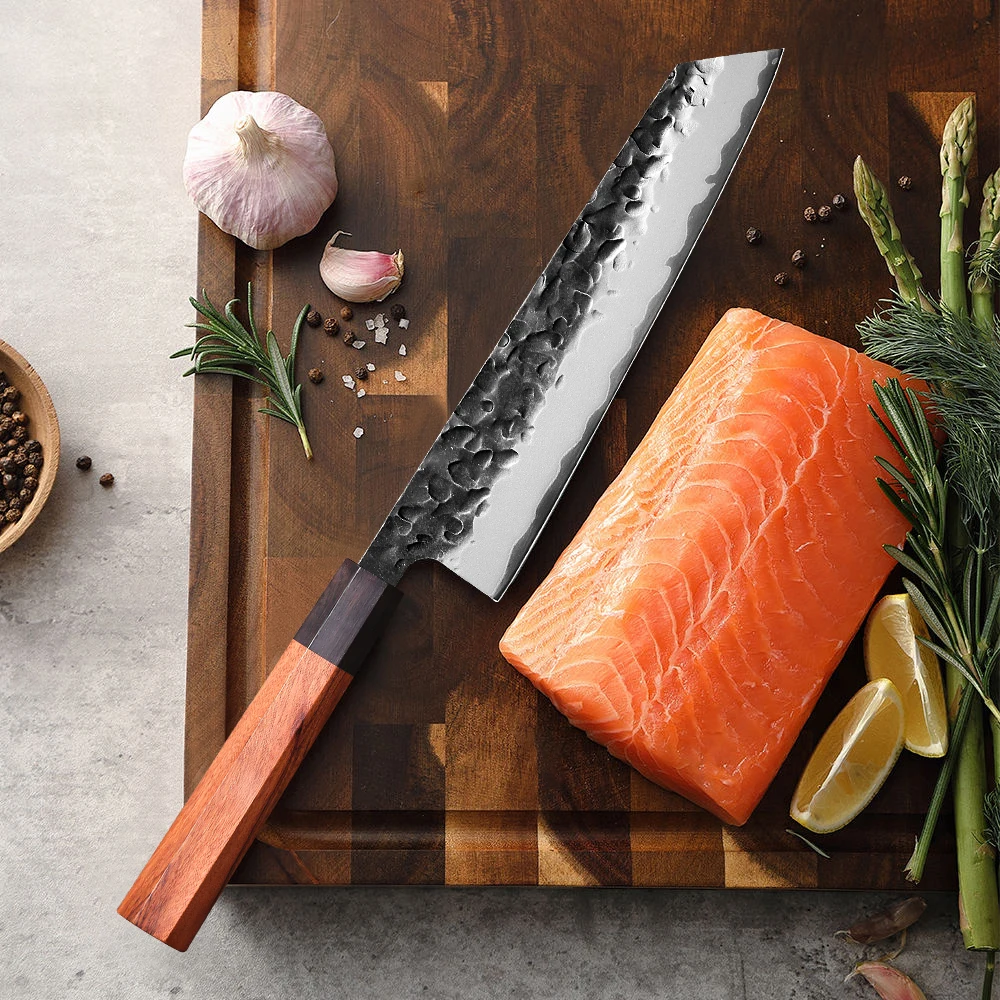 TURWHO Japanese Kiritsuke Chef Knife, 8.2 Inch, 3-Layer Composite 10cr15mov, Ebony and Rosewood Handle, Kitchen Meat Slicing Kni