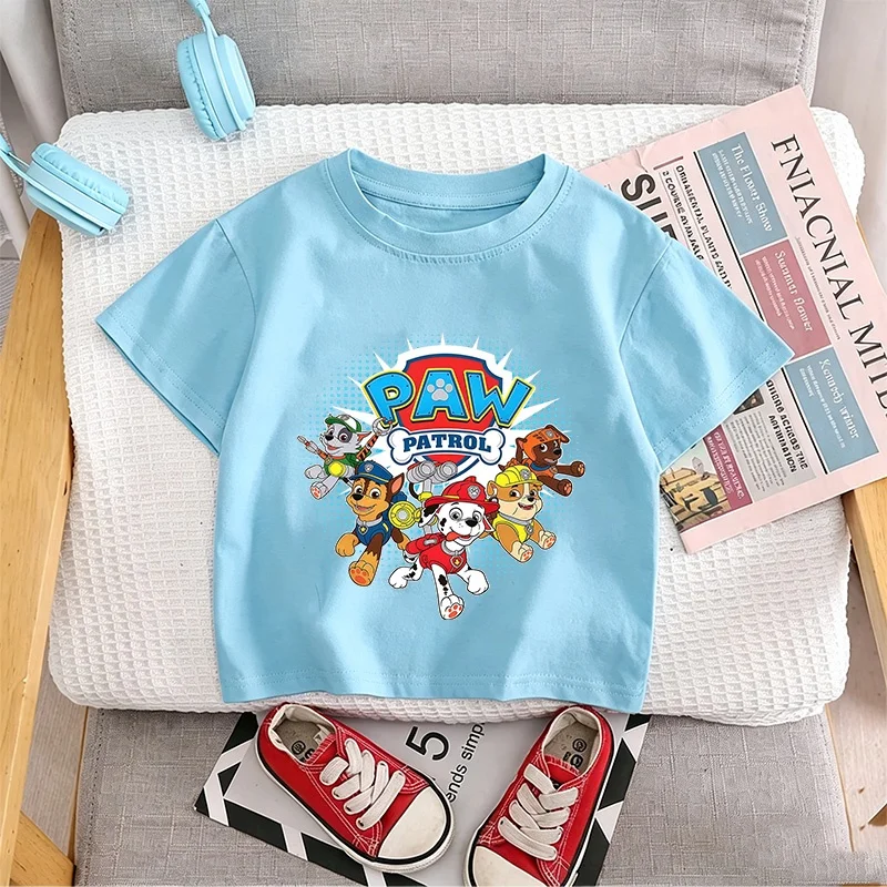Paw Patrol Cartoon Print Kids T Shirt 100% Cotton Boys Girls Summer Short Sleeve Casual Tops Children Fashion Daily Wear Gift
