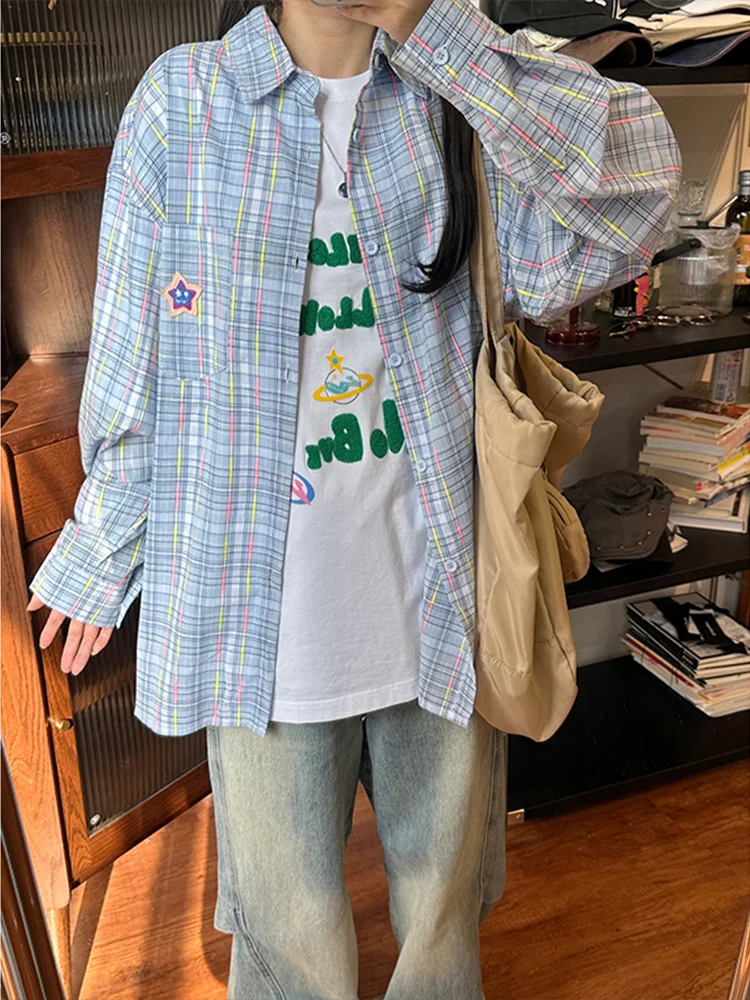 

Полосатая рубашка в клетку с длинным рукавом Dopne, молодежная модная верхняя одежда для защиты от солнца, дышащая рубашка из хлопка и полиэстера для пар