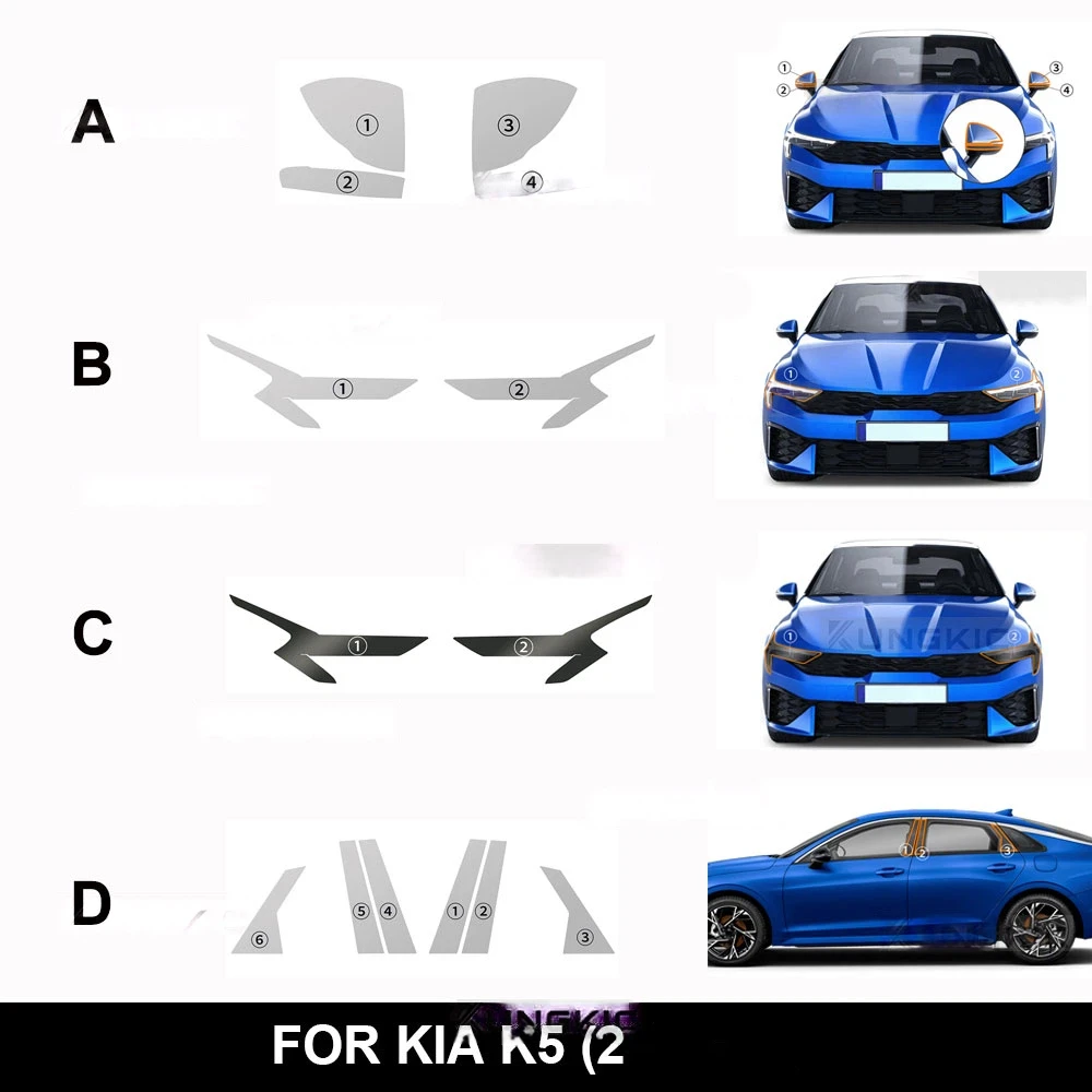 For KIA K5 2025 Car Headlight Rearview B C Pillars Protective Film Transparent Smoked Anti-scratch TPU Pre Cut Sticker PPF