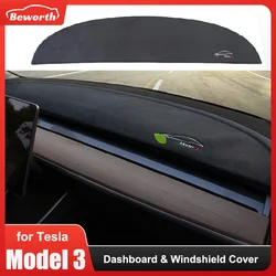 Dashboard Cover For Tesla Model 3 Y Windshield Pad Flannel Dash Mat Sunshade Non-slip Dustproof Anti Light Protector Decor Car