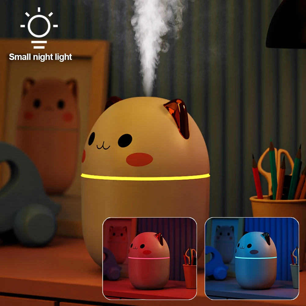 

250ml Air Humidifier Cute Kawaiil Aroma Diffuser With Night Light Cool Mist For Bedroom Home Car Plants Purifier Humificador