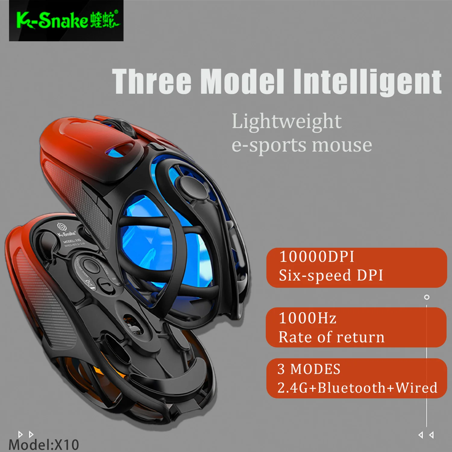 

K-Snake X10 Bluetooth wireless mouse three-mode lightweight e-sports gaming mouse RGB lighting laptop gaming office