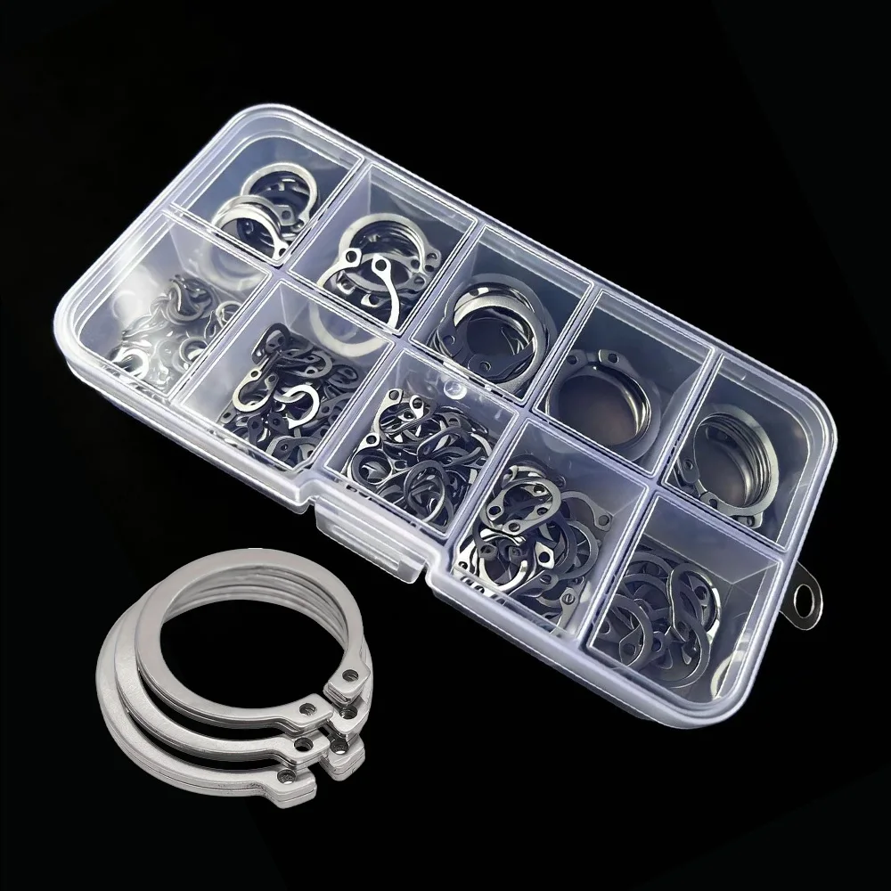 170-Piece Set of 9 Sizes of C-Clamp External Retaining Ring Kit, 304 Stainless Steel Coil Shaft Sorting Kit, M5-M20 Set