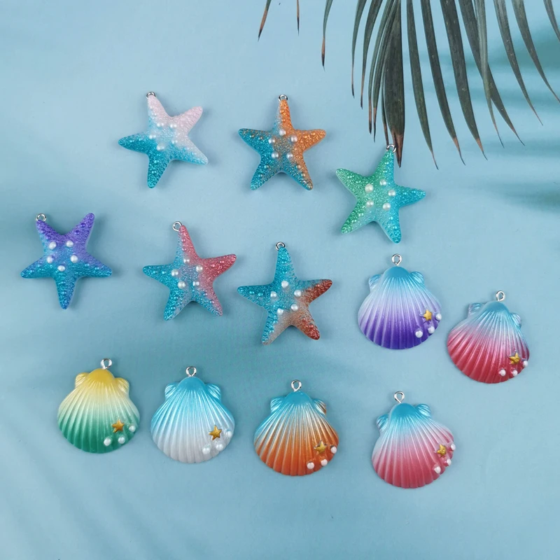 10Pcs Magic Color Shell Starfish Resin Charms Cabochon Jewelry Making DIY Pendant Earrings Keychain Bracelet Accessories