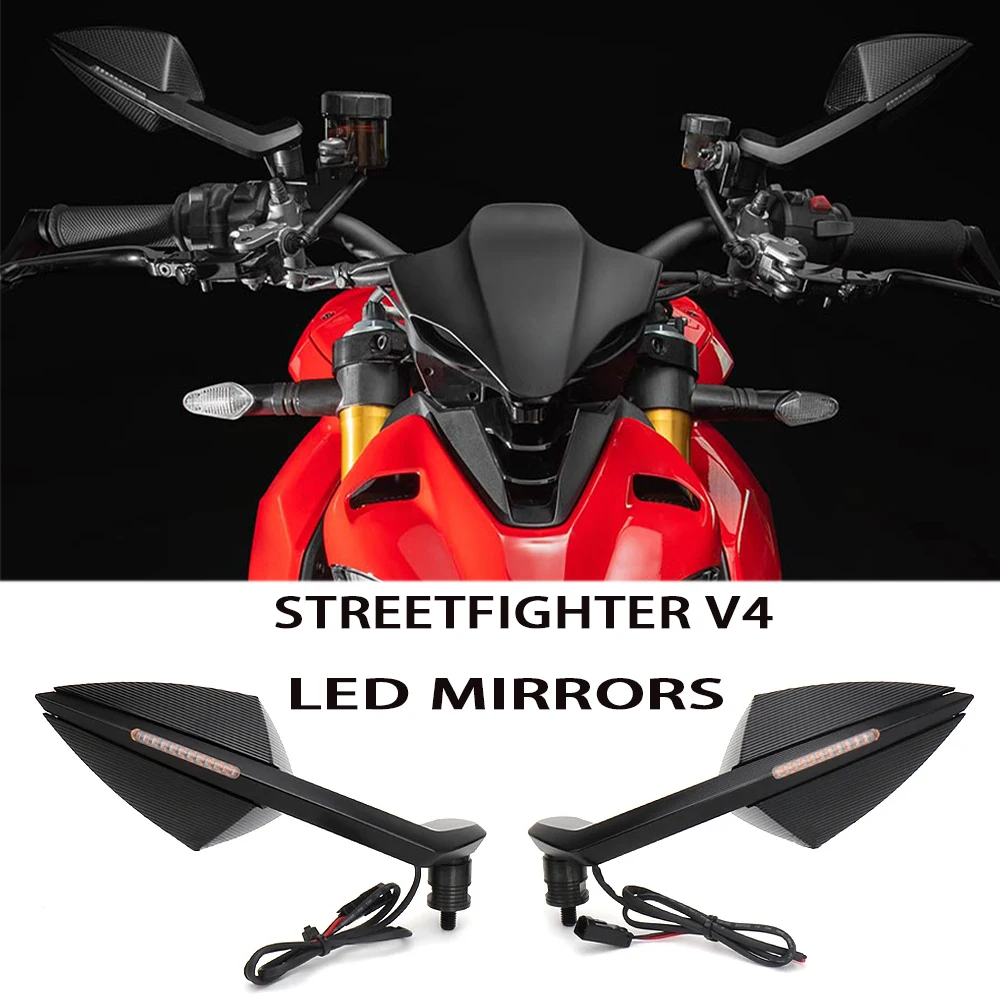 Streetfighter V4  With LED Turn Signal Side Mirrors  For Ducati StreetfighterV4 Rearview Mirrors led Signal Indicator Accessorie