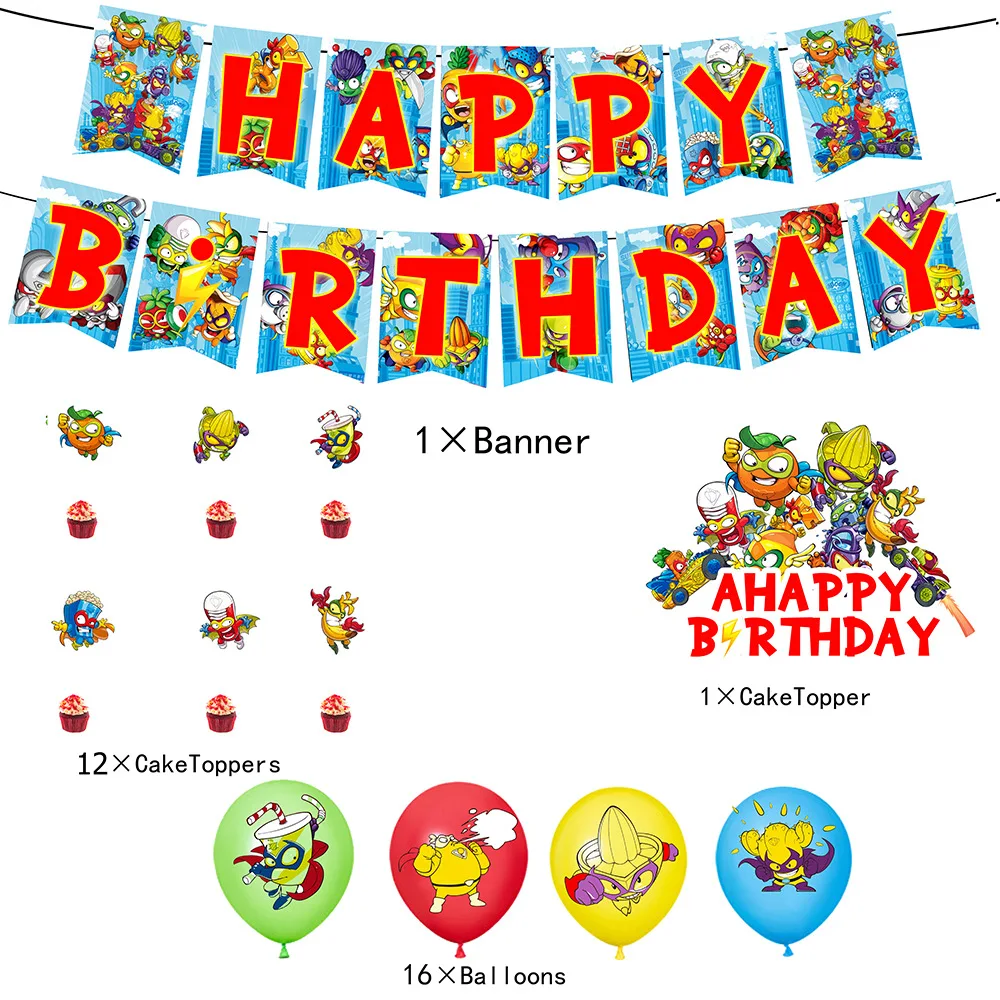 Superthings Birthday Party Decoration Balloon Banner Backdrop Cake Topper Superzings Party Supplies Baby Shower